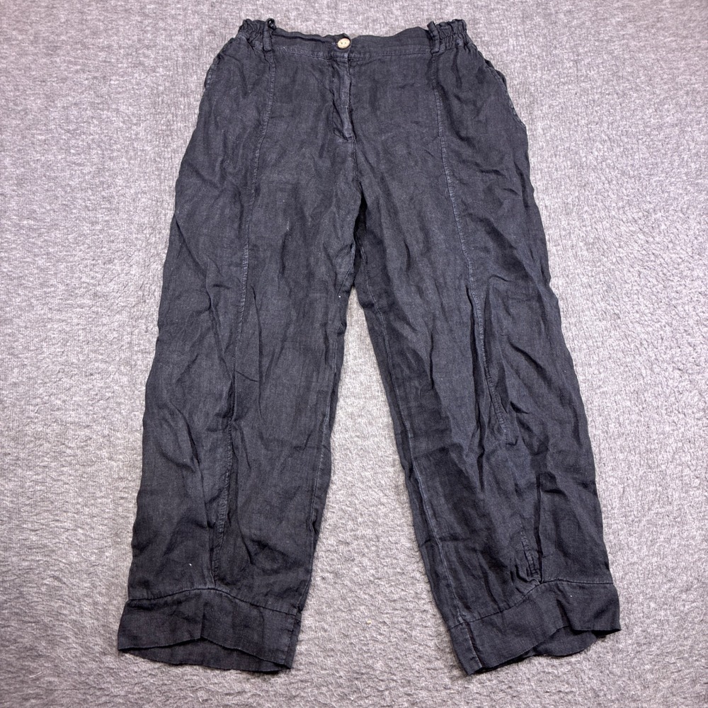 Lands Downunder Linen Pants Womens Medium Black Made‎ in Italy Beach Summer
